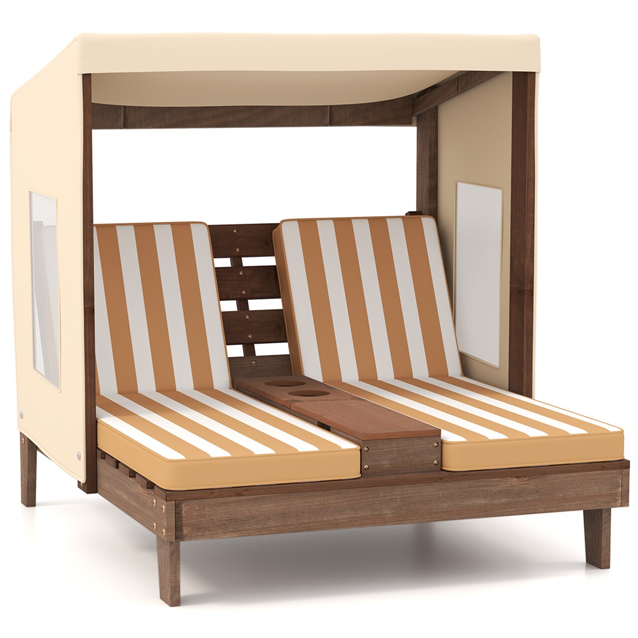 Children's Lounge Chair with Canopy Cup Holders Storage and Fir Wood Frame Comfortable Cushions